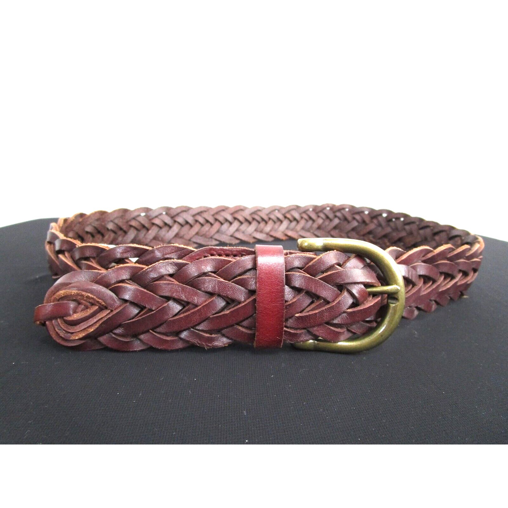 EUC! Gap Brown Braided Leather Brass Buckle Hip Belt Women Sz XS, 29"-34"